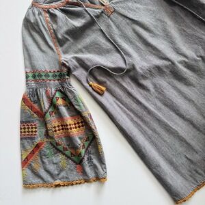 Uncle Frank Mini Dress Women's Size M Gray Embroidered Bell Sleeves Boho NWT‎